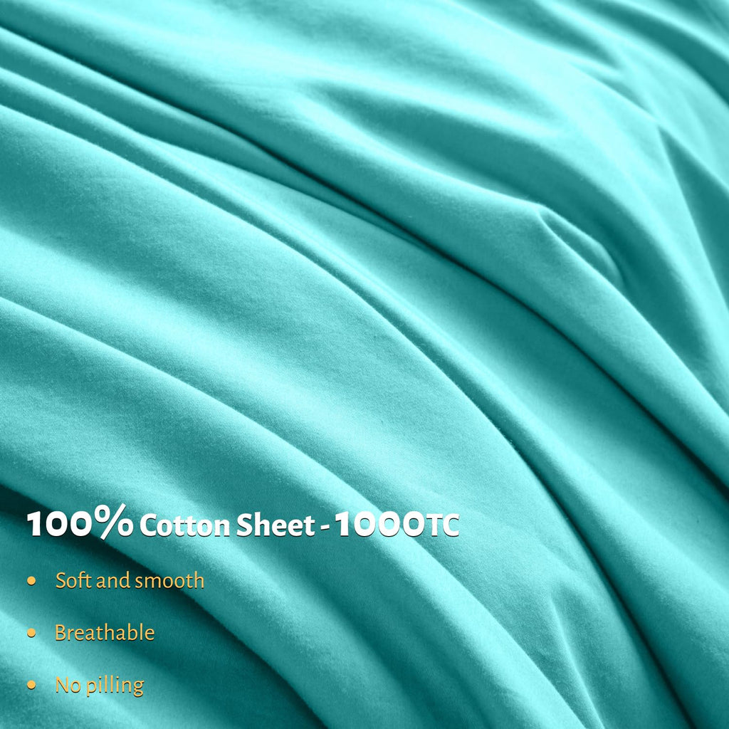 Shilucheng 100% Egyptian Cotton Queen Size Sheets Set - 1000 Thread Count,Luxury Cotton Bed Sheets,Breathable & Cooling Bedding And Pillow Cases, 16 Inch Deep Pocket - 4 Piece (Seafoam, Queen)