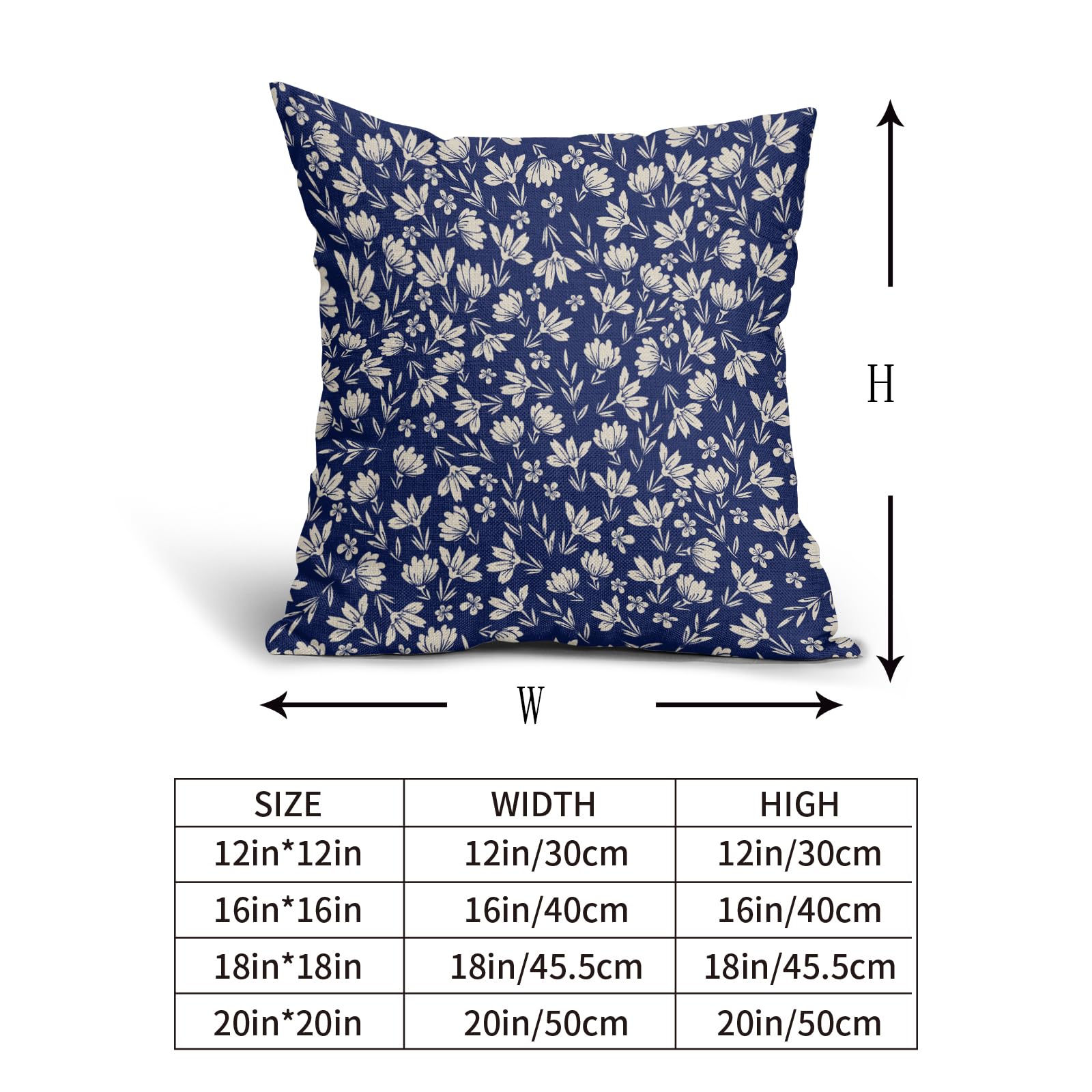 Aytipun Navy Blue Pillow Covers 16X16 Set Of 2 Vintage Floral Rustic Old Style Cute Flower Print Decorative Outdoor Pillowcases