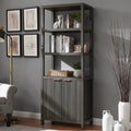 OAKHAM HOME Oxford Bookshelf, Tall Book Shelf with Doors Cabinet, 5-Tier Bookcase, Wooden Bookshelves with Fluted Panel, Large B