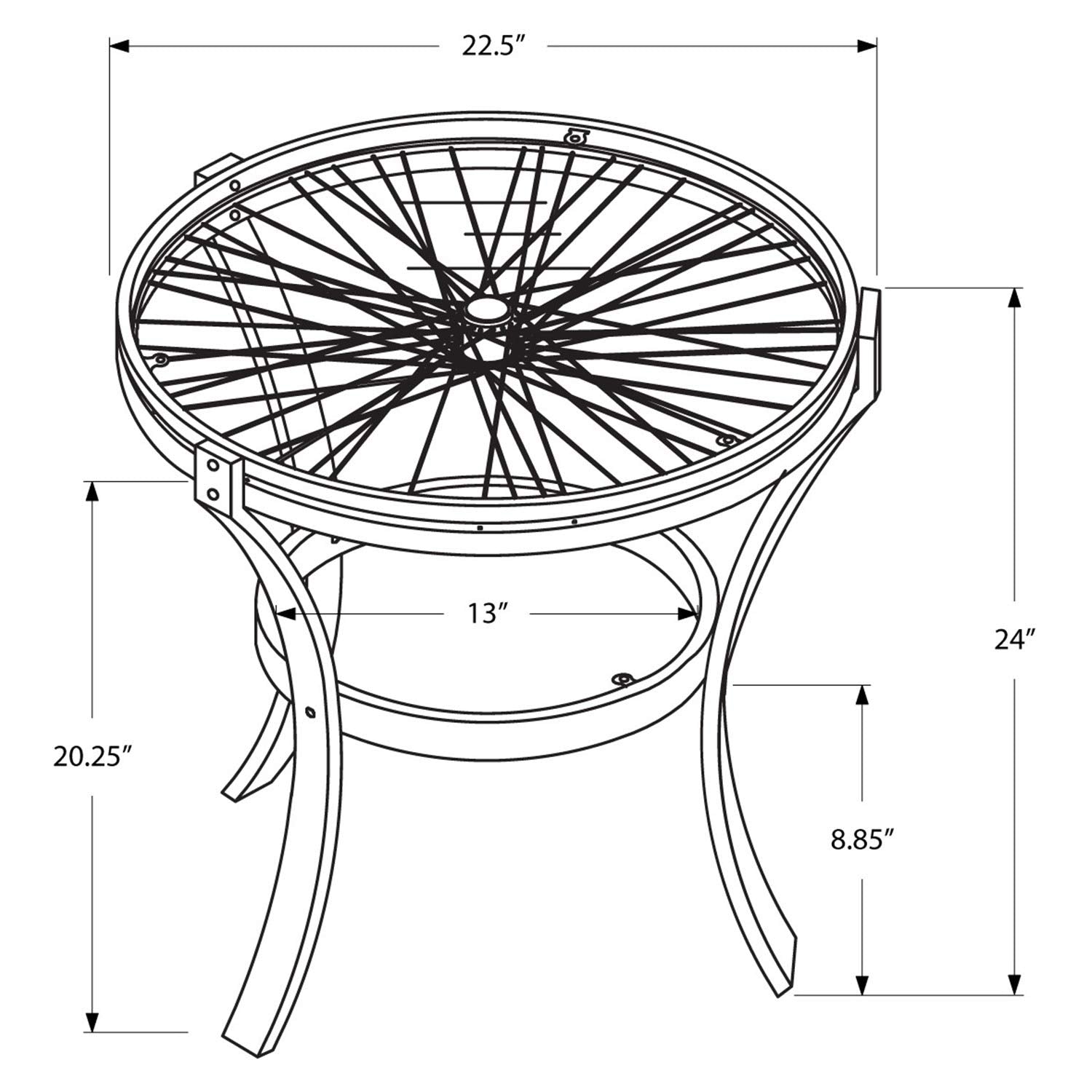 Monarch Specialties Hammered Black Accent Table with Tempered Glass, 20-Inch
