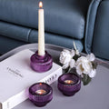 Woho Purple Candlestick Holders Set of 4 for Halloween Decorations, Ribbed Glass Taper Candle Holders for Thanksgiving/Christmas