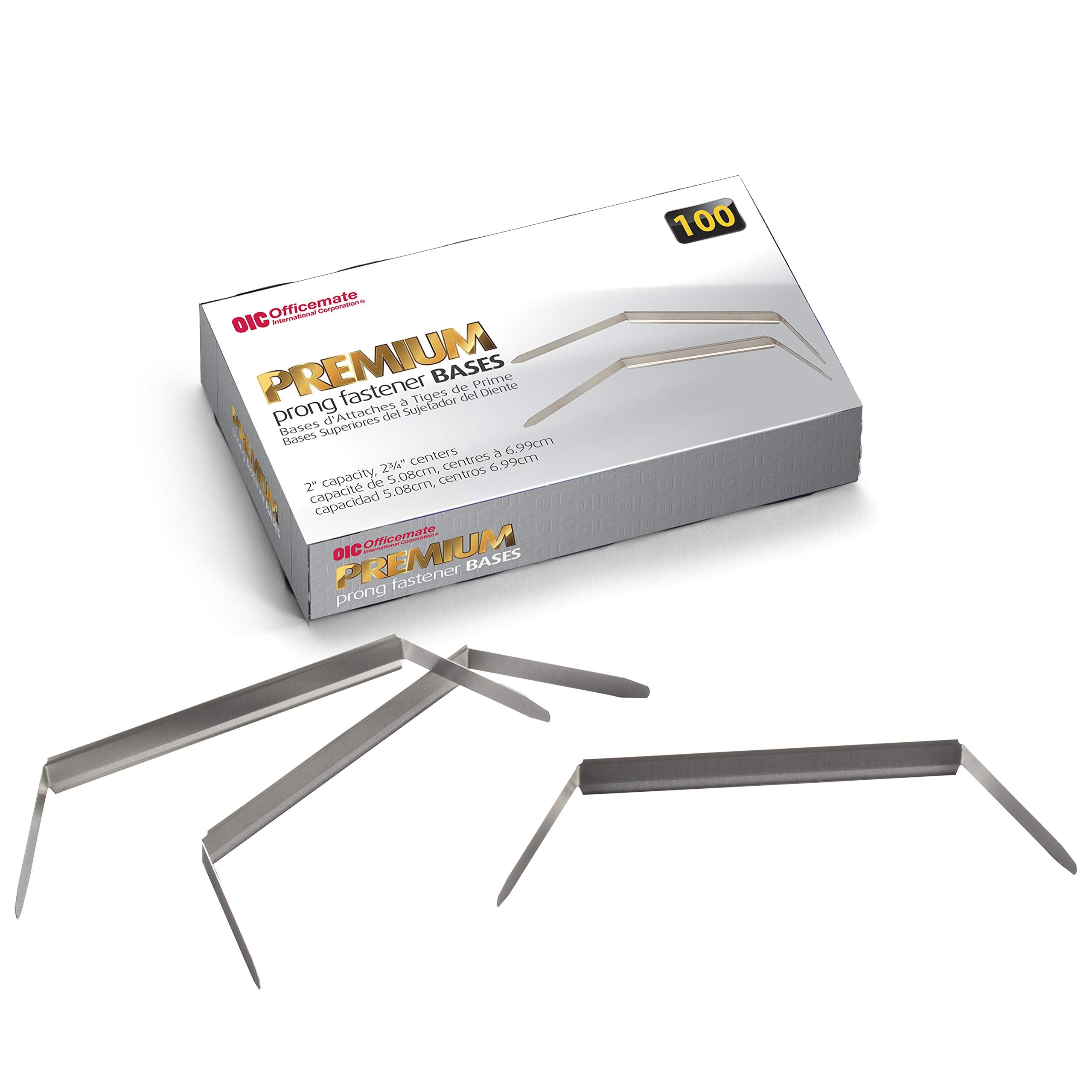 Officemate Premium Prong Fasteners, Base Only, 2 Inch Capacity, 2.75-Inch Base, Box Of 100 (99714)