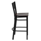 Flash Furniture Hercules Series Black Grid Back Metal Restaurant Barstool - Mahogany Wood Seat