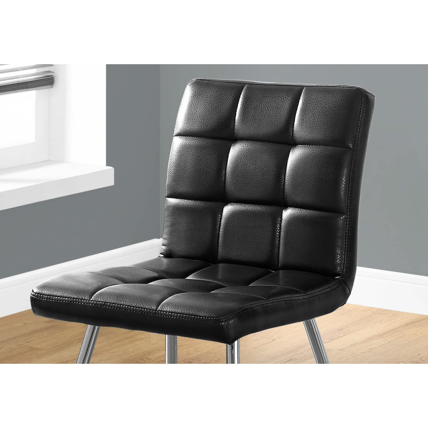 Black Leather-Look Chrome Metal Dining Chair I 1073 [Set Of 2]