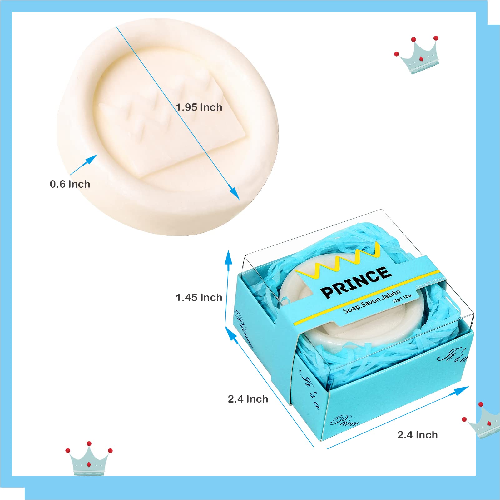 Aixiang 24 Pack Handmade Prince Blue Crown Style Soap Favors For Baby Shower Favors Keepsakes Baby Birthday Decorations For Boy