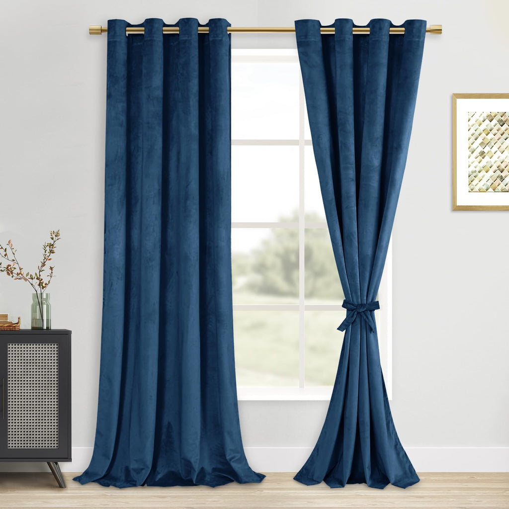 DWCN Navy Blue Blackout Velvet Curtains - Refresh Bundleable Heavy Duty Thermal Insulated Noise Absorb Grommet Window Panels for