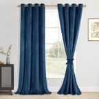 DWCN Navy Blue Blackout Velvet Curtains - Refresh Bundleable Heavy Duty Thermal Insulated Noise Absorb Grommet Window Panels for