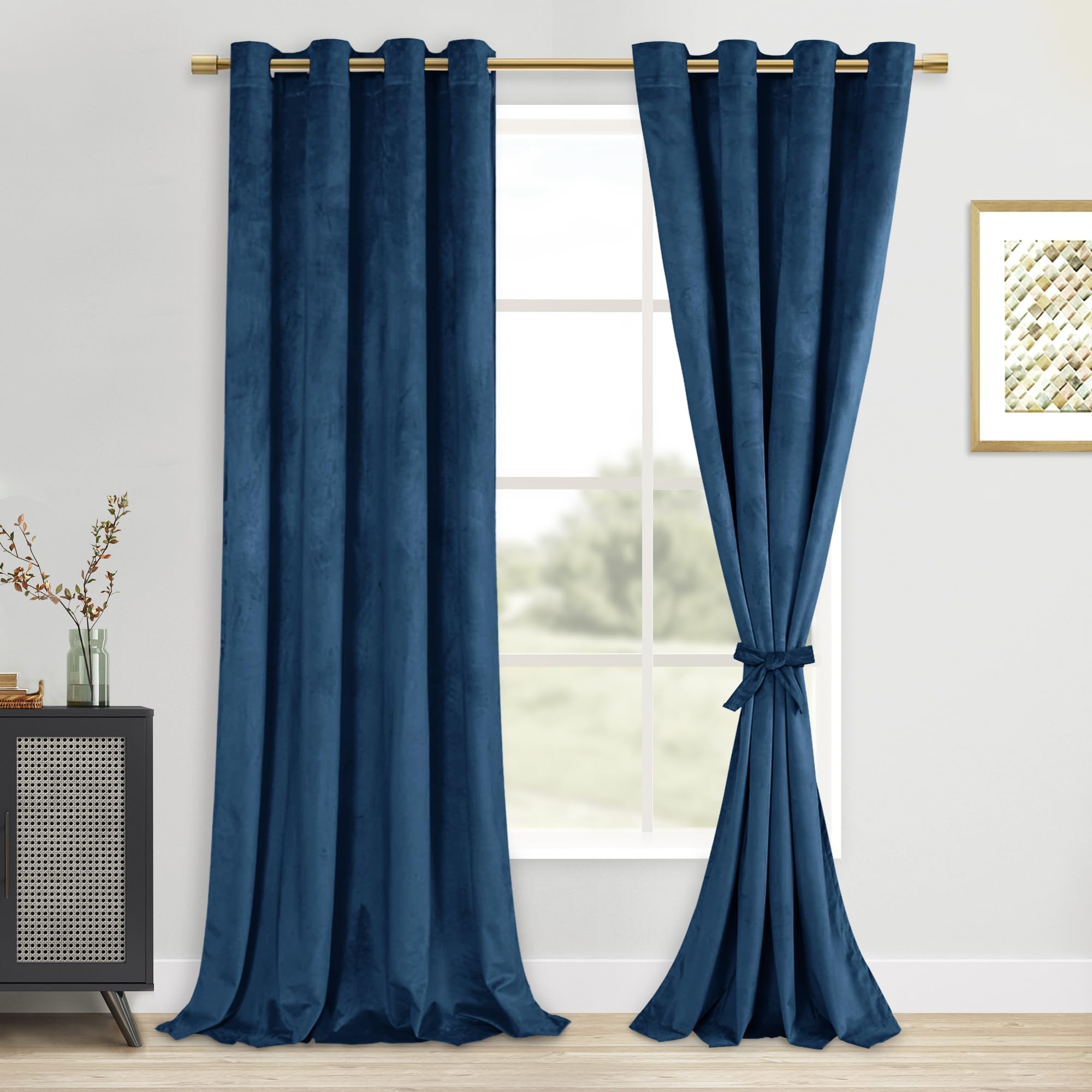 DWCN Navy Blue Blackout Velvet Curtains - Refresh Bundleable Heavy Duty Thermal Insulated Noise Absorb Grommet Window Panels for