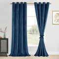 Dwcn Navy Blue Blackout Velvet Curtains 84 Inches With Tiebacks - Luxury Heavy Duty Thermal Insulated Noise Absorb Grommet Windo
