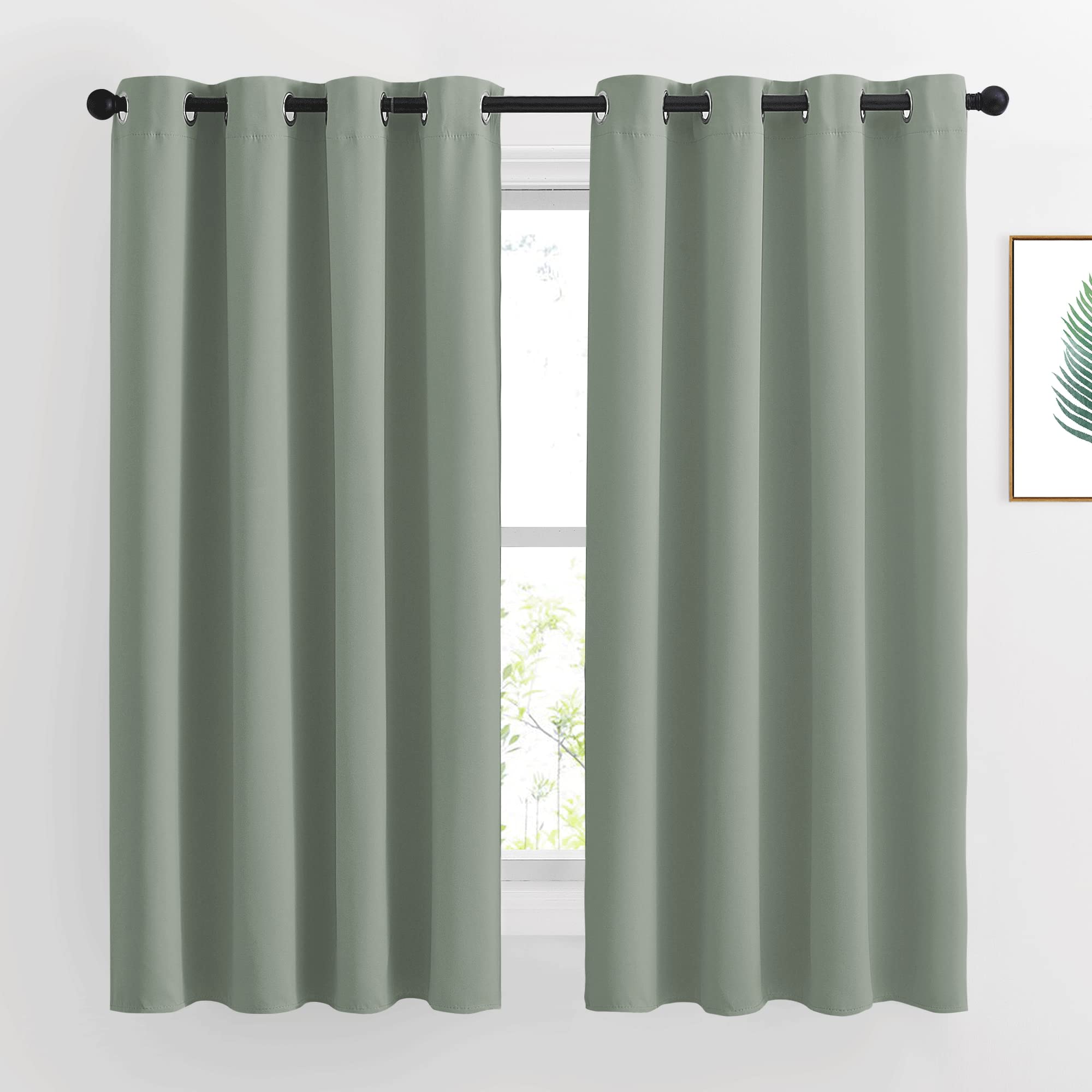 Nicetown Blackout Sage Green Curtains & Drapes For Bedroom - Grommet Top Thermal Insulated Room Darkening Light/Sound Blocking P