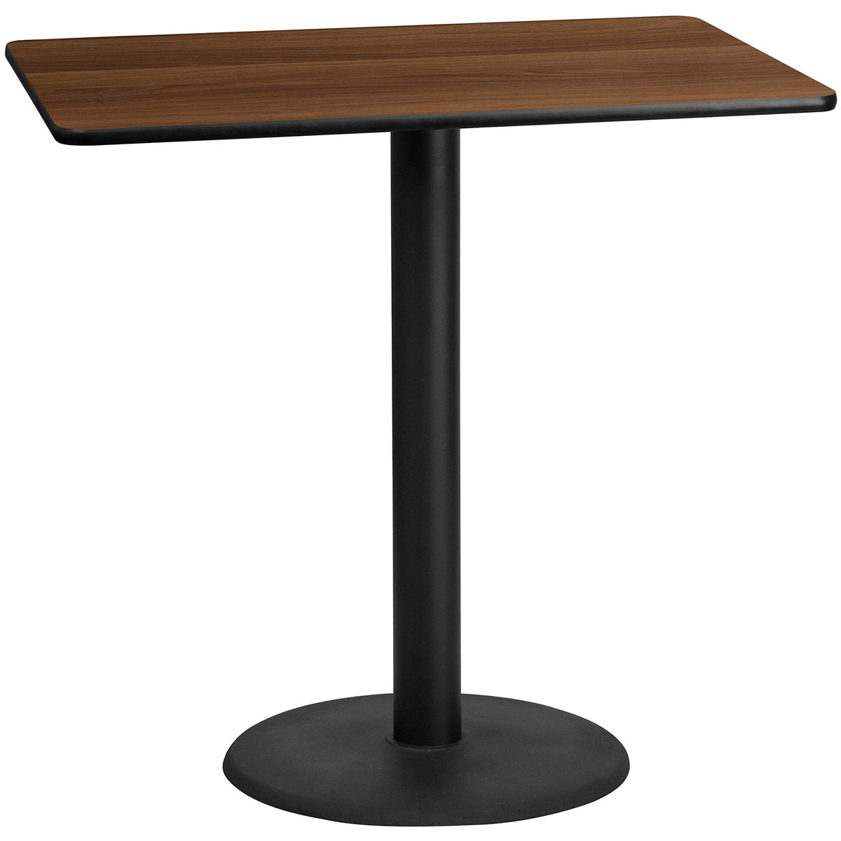 Flash Furniture 30'' x 48'' Rectangular Walnut Laminate Table Top with 24'' Round Bar Height Table Base