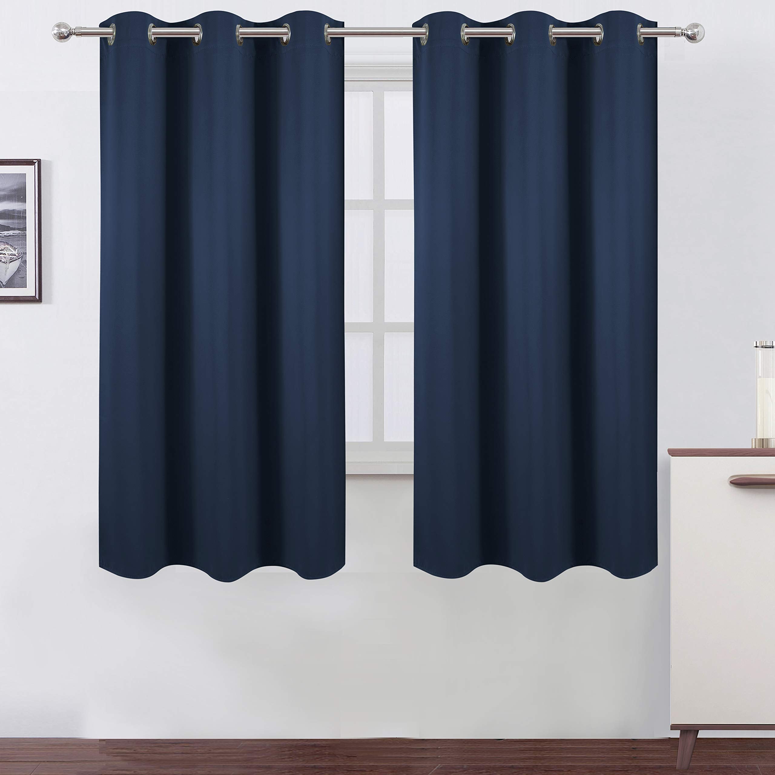 Lemomo Navy Blue Blackout Curtains 40 X 63 Inch Length/Set Of 2 Curtain Panels/Thermal Insulated Room Darkening Blackout Curtain