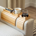 Onify Bamboo Couch Armrest Table, Sofa Arm Tray, Cup Holder & Snack Tray