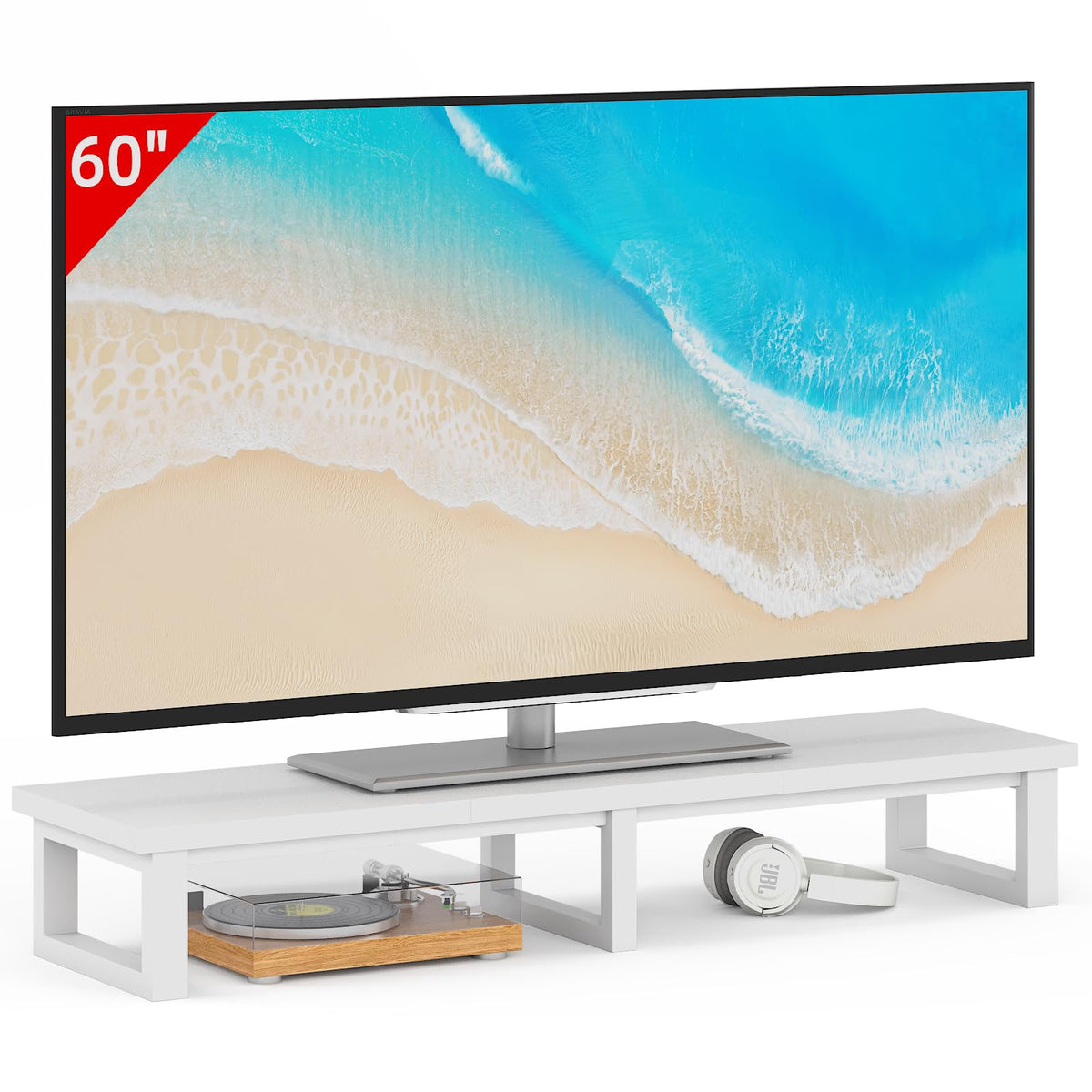 Yaohuoo 45' Large Tv Riser For 32-60 Inch Tv, Tv Riser Stand Shelf With Steel Legs, Tabletop Tv Stand Riser For Home Office,Whi