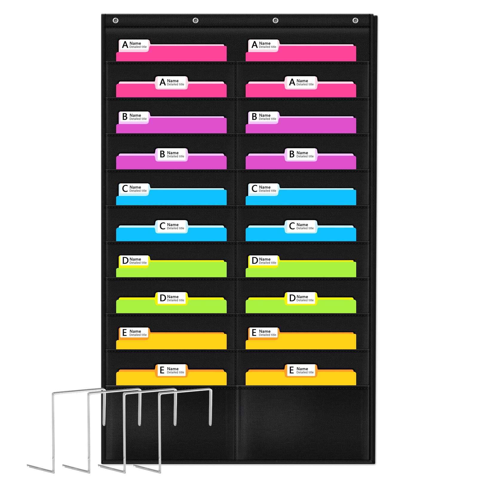 Godery Folder Pocket Chart (Black), Cascading Wall Organizer For School, Classroom, Home Or Office Use, 20 Pocket Chart Hanging