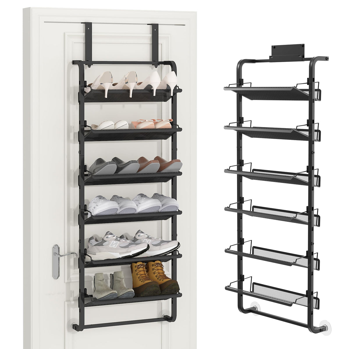 BUKFEN 6Tier Adjustable Metal Shoe Rack, Over Door & Wall Mount Organizer