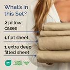 Extra Deep Pocket King Sheets - 4 Piece Breathable & Cooling Bed Sheets - Hotel Luxury Bed Sheet Set - Soft, Wrinkle Free & Comfy - Easily Fits Extra Deep Mattresses - Deep Pocket Heathered Tan Sheets