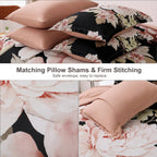 Dintszyayue Black Comforter Set King Size 7 Pieces Pink Floral Bed In A Bag, Complete Bedding Sets Elegant Flower Bed Set Comfor