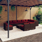 vidaXL 11-Piece Outdoor Lounge Set - Family-Friendly Patio Furniture Set with Water-Resistant Cushions & Trendy Brown PE Rattan Material - Comes with Table, Corner Sofas & Middle Sofas