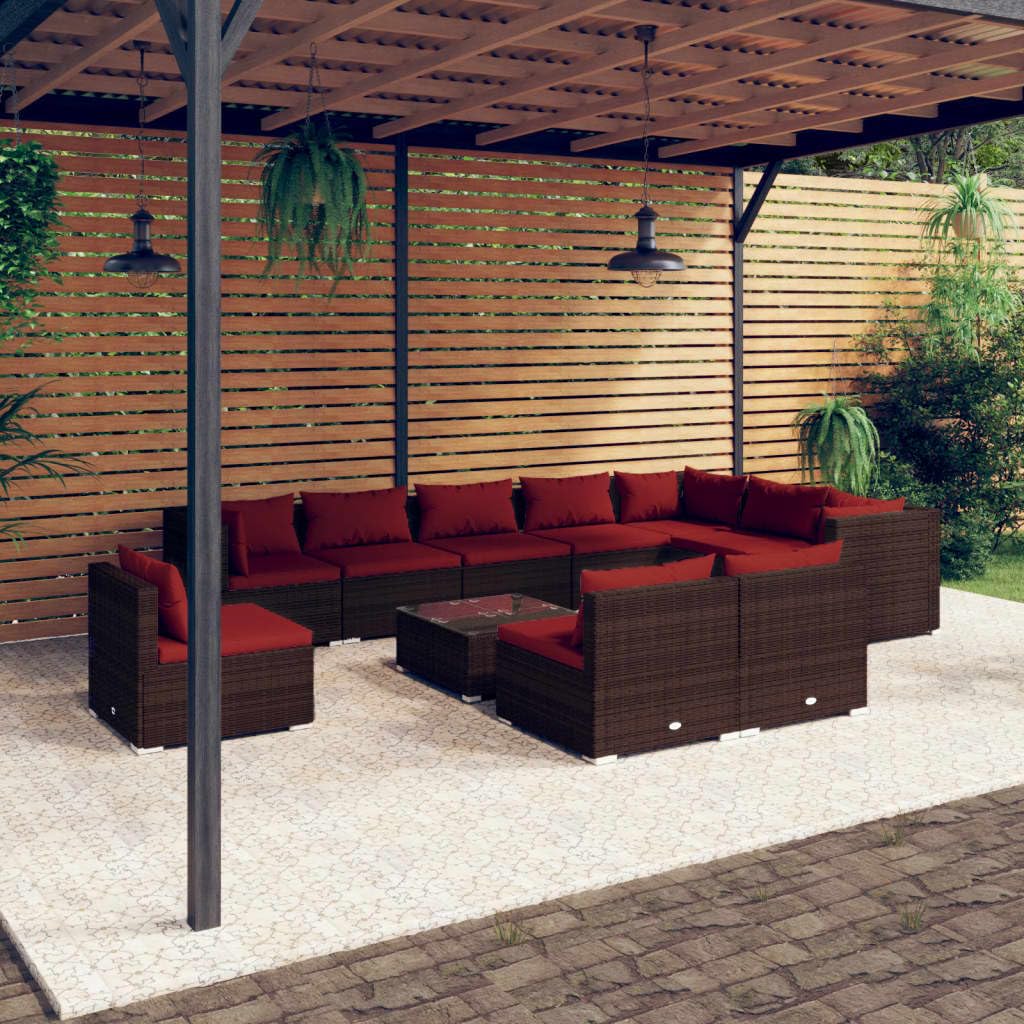 vidaXL 11-Piece Outdoor Lounge Set - Family-Friendly Patio Furniture Set with Water-Resistant Cushions & Trendy Brown PE Rattan Material - Comes with Table, Corner Sofas & Middle Sofas