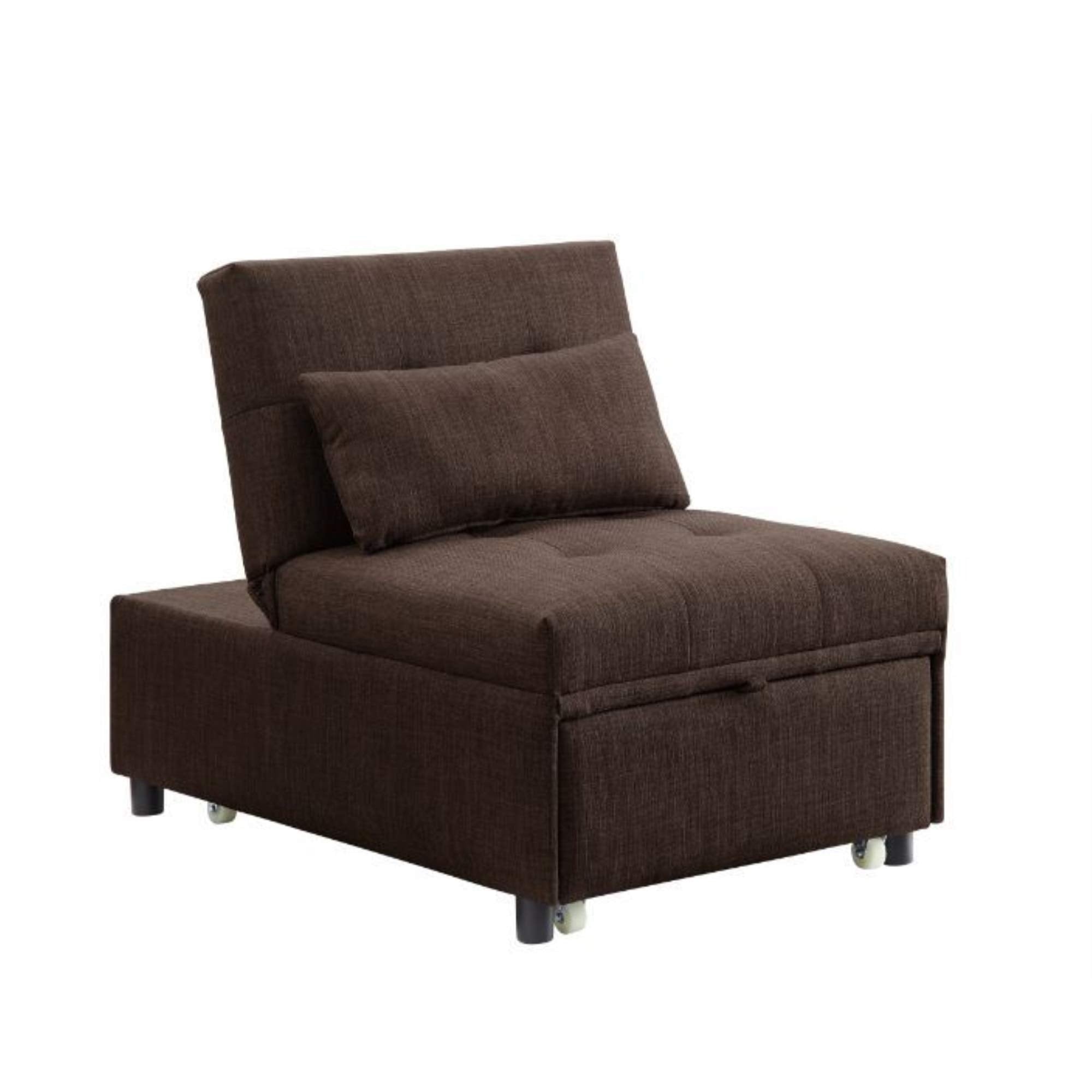 Acme Hidalgo Button Tufted Fabric Upholstered Sofa Bed with Pillow in Brown