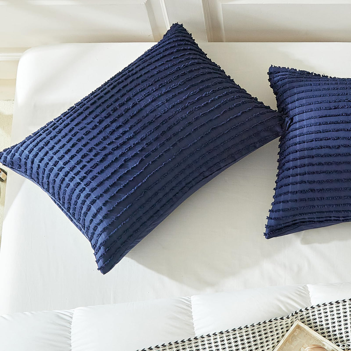 Warmdern Blue Pillow Covers King Pillow Cases Soft Microfiber Pillow Cases Set Of 2 Boho Textured Pillowcase With Envelope Closu