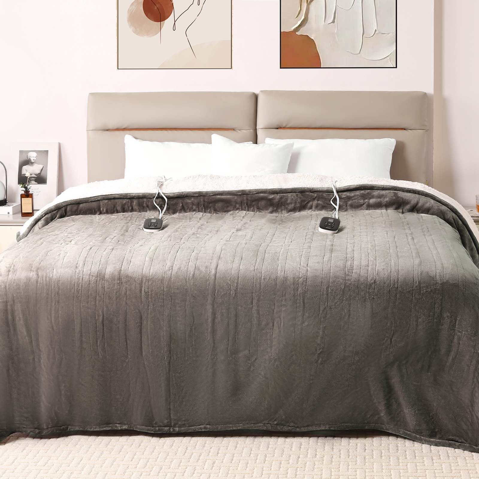 Bearhug Electric Heated Blanket Heating Blanket Queen Size 84'X 90' Warm Comforter Gift Dual Controllers Velvet & Sherpa, 10 L