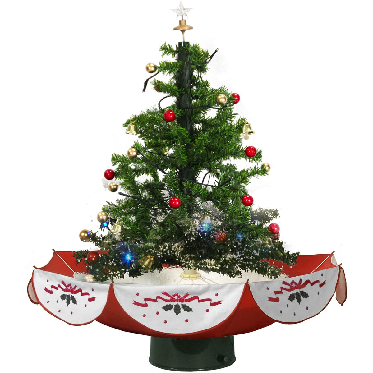 Christmas Time 29-In. Musical Indoor Holiday Decor With Animated Snow Function | Green Christmas Tree With Red Umbrella Base | Ct-Str029A-Rd