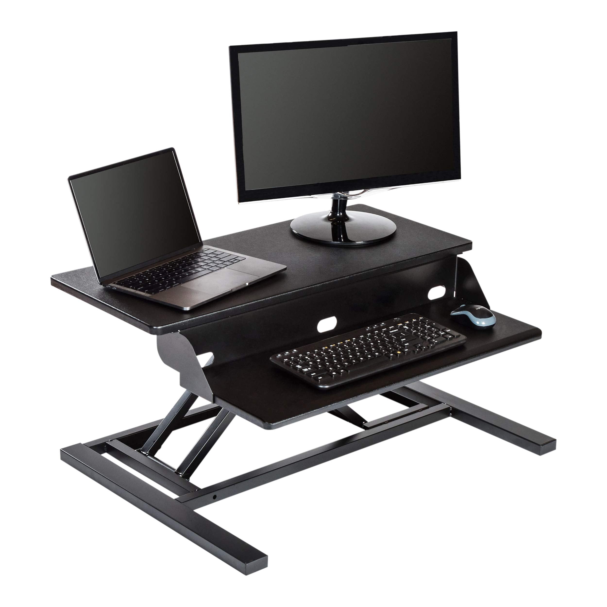 Stand Up Desk Store AirRise Pro Two Tier Standing Desk Converter Monitor Stand with Built-in Keyboard Tray (Black, 32 Wide)