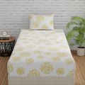 Huesland By Ahmedabad Cotton 144 Tc Elastic Fitted Bedsheet For Single Bed With 1 Pillow Cover | 36 X 78 Inches | White (Yellow 