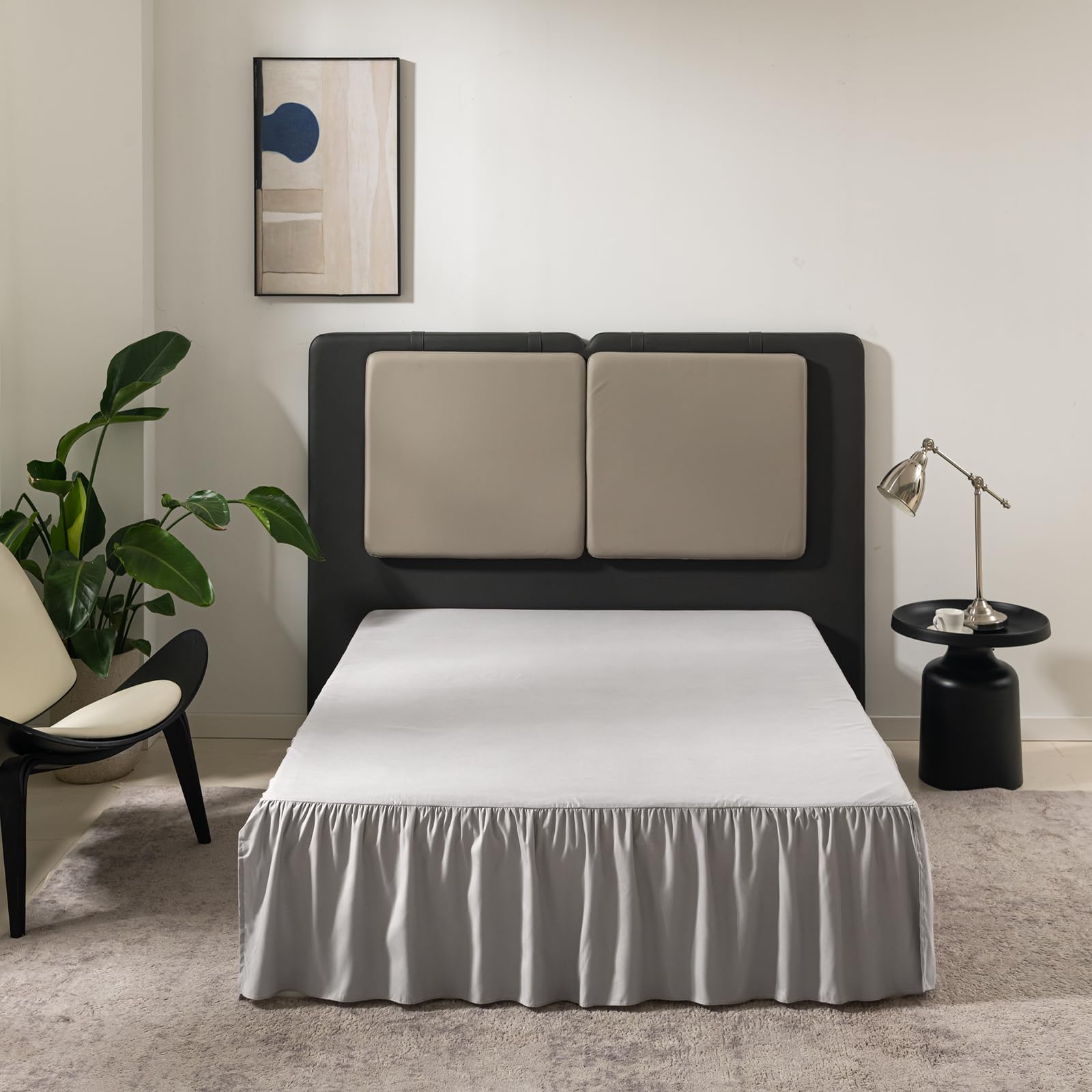 Bed Skirt Queen Size Ruffled Bed Skirt With Split Corners, Queen Bed Skirt 12 Inch Drop, Tsutomi Queen Size Bed Skirt Light Grey