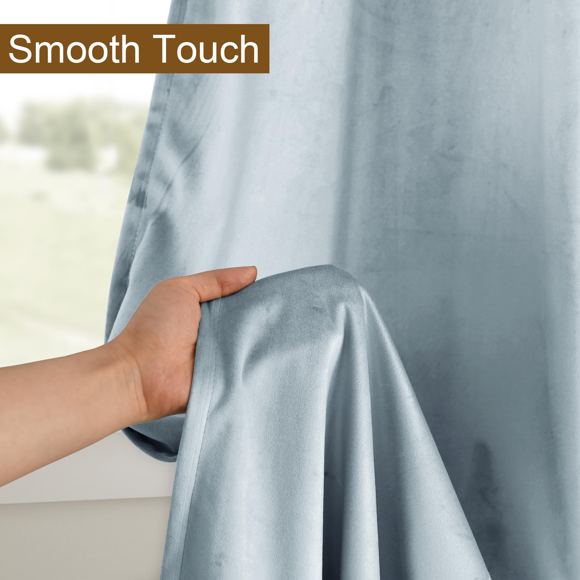 Dwcn Stone Blue Velvet Curtains - 84 Inches Long Super Soft Luxury Tieable Window Treatments Room Darkening Privacy Protect Blac