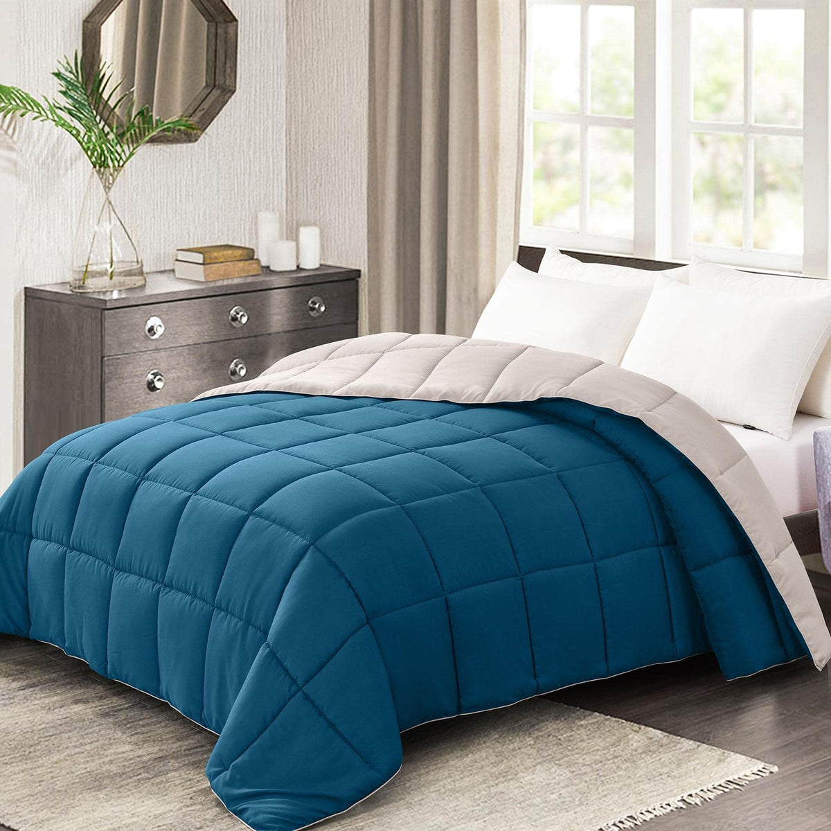 Homelike Moment Lightweight Twin Comforter - Teal Down Alternative Comforters Twin Size Bed, All Season Duvet Insert Quilted Rev
