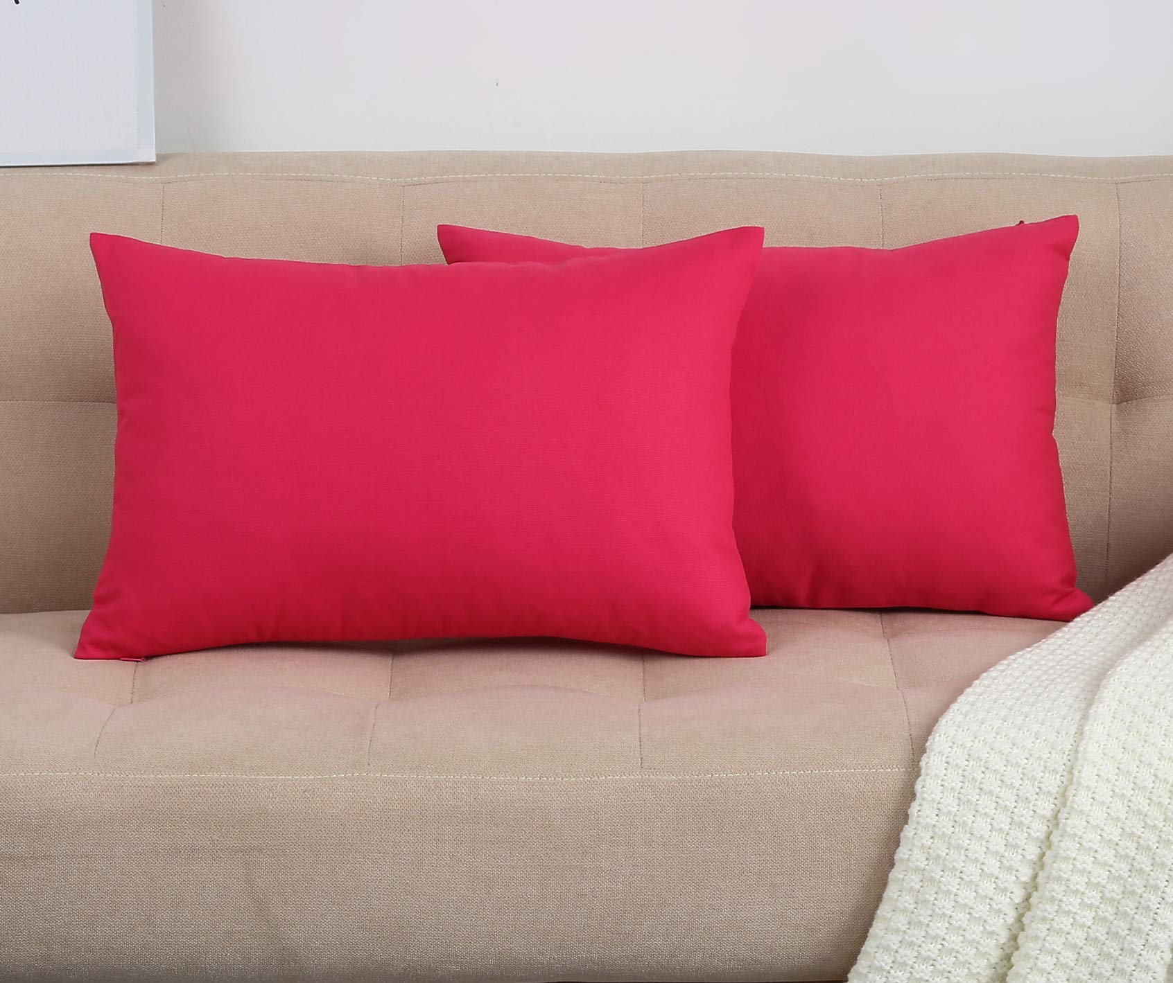 Tangdepot Handmade Decorative Solid 100% Cotton Canvas Throw Pillow Covers/Pillow Shams, (12'X20', Watermelon Red)