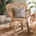 bali & pari Modern Rattan Flower Accent Chair, Brown - Stylish Natural Decor for Living Room or Office