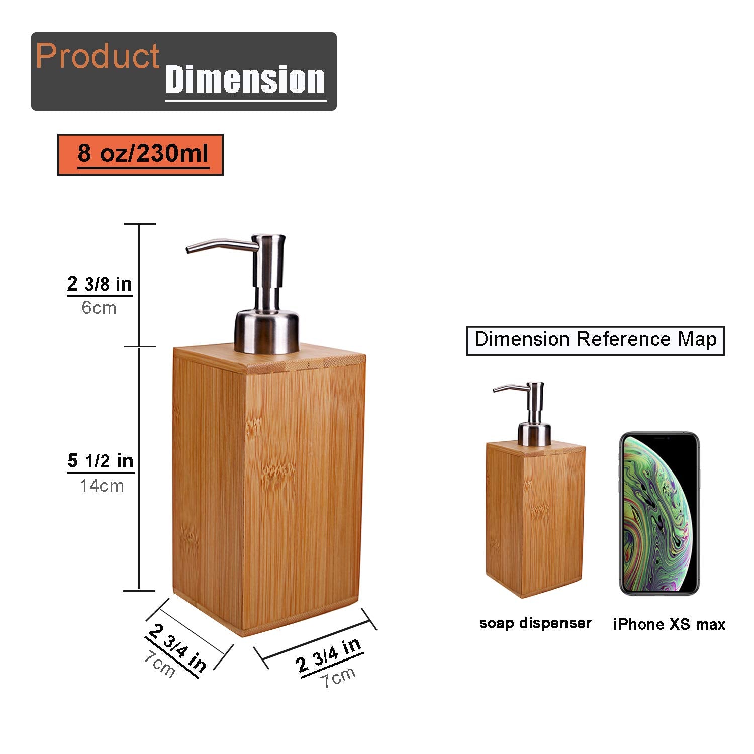 Sansnow Natural Bamboo Soap And Lotion Pump Dispenser Wooden Bathroom Accessory For Home Hotel 8 Oz, Rectangle