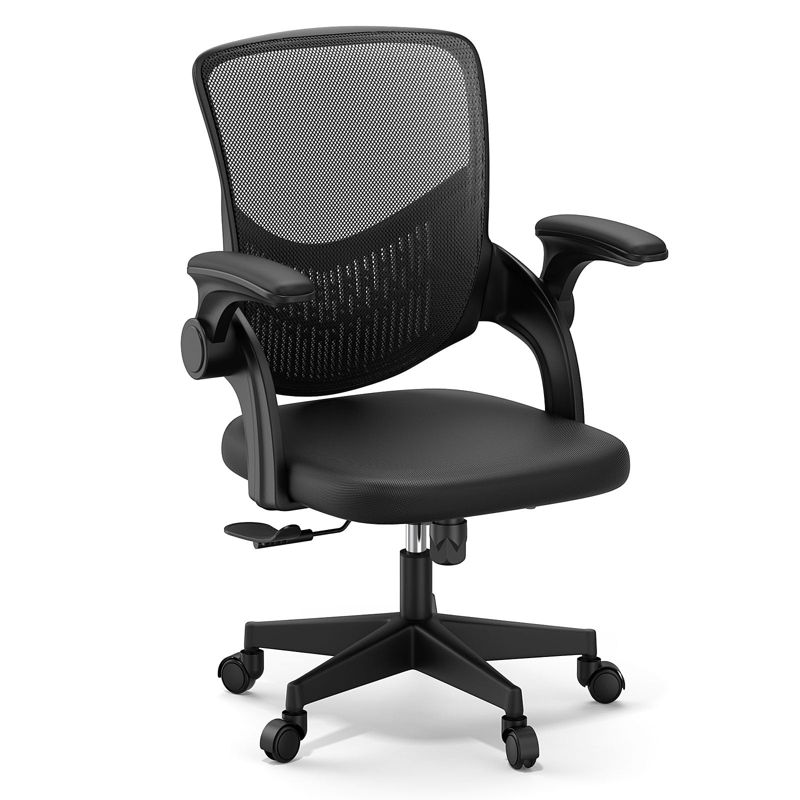 Nazhura Mesh Office Desk Chair With Adjustable Height And Swivel, Mid-Back With Flip-Up Armrests And Lumber Support, Light Green (Premium, Black)