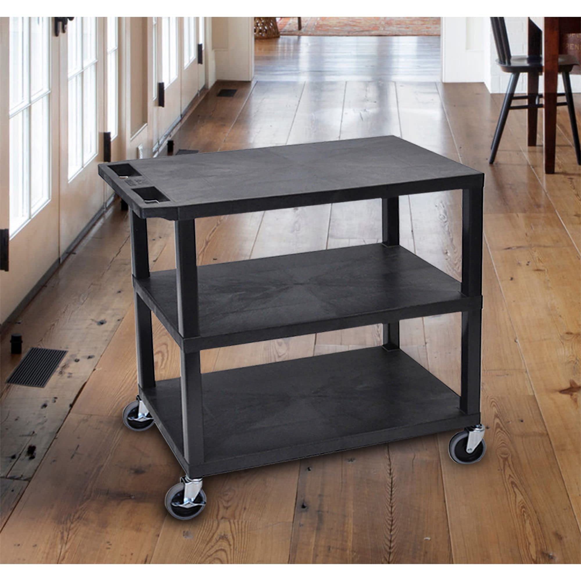 Luxor EC222-B Multipurpose Utility Cart, 1.62&quot; Thick Flat Shelves, Ergonomic Push Handle, 4&quot; Full-swivel Casters, Locking Brake, 400 lbs Max Capacity, Black