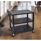 Luxor EC222-B Multipurpose Utility Cart, 1.62" Thick Flat Shelves, Ergonomic Push Handle, 4" Full-swivel Casters, Locking Brake, 400 lbs Max Capacity, Black