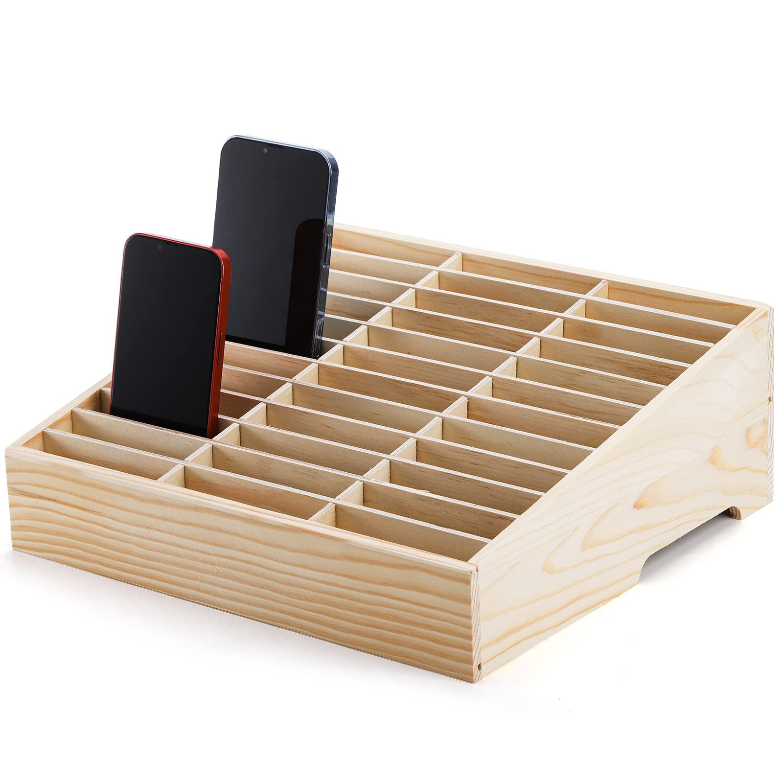 Lawei 36-Grid Wooden Cell Phone Holder, Mobile Phone And Calculator Management Storage Box, Multifunctional Desktop Organizer St