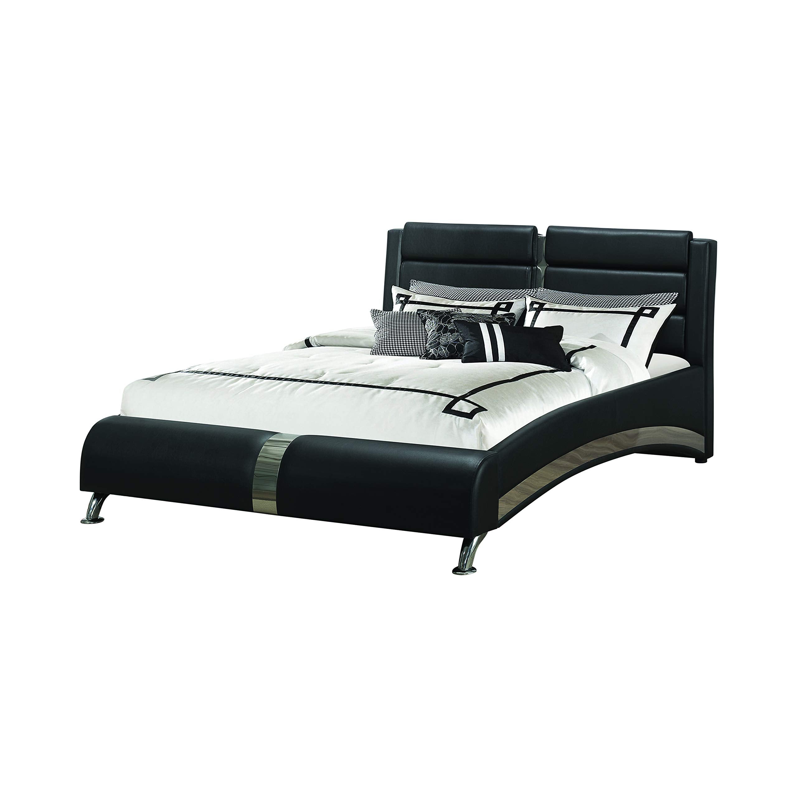Coaster Home Furnishings Jeremaine Contemporary Leatherette Upholstered Queen Size Sleigh Bed Frame Platform Bed 40-inch Headboard Black 300350Q