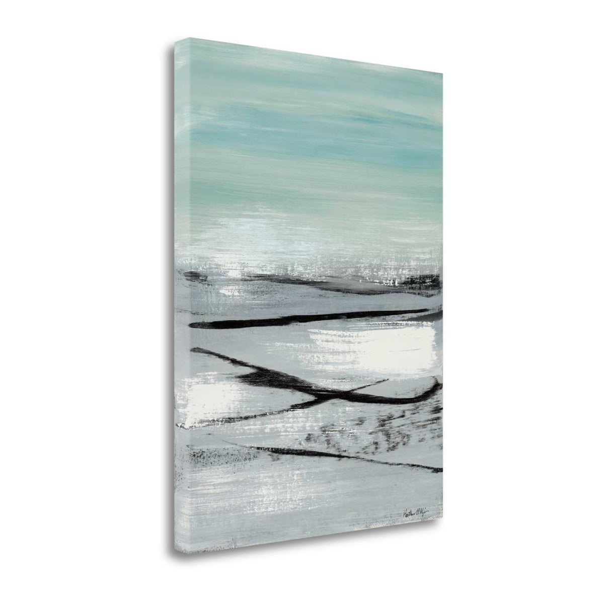 35' Blue Abstract Beach Painting Giclee Print on Gallery Wrap Canvas Wall Art