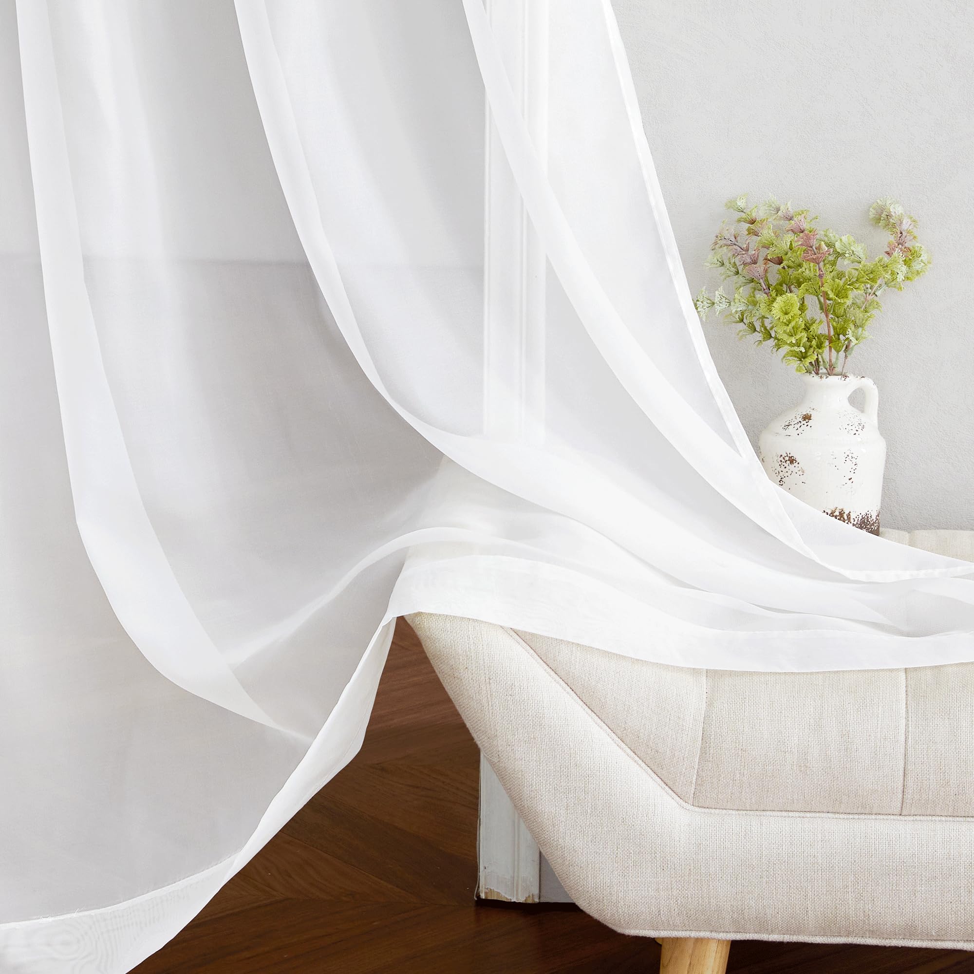 Nicetown Sheer Curtains 90 Inch Long For Living Room, Grommet Voile Sheer Lightweight Airy & Light Filtering Window Drapes For B