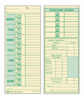 Tops Time Cards, Weekly, 2-Sided, 3-1/2' X 8-1/2', Green Print Front/Back, 500-Count (1291)