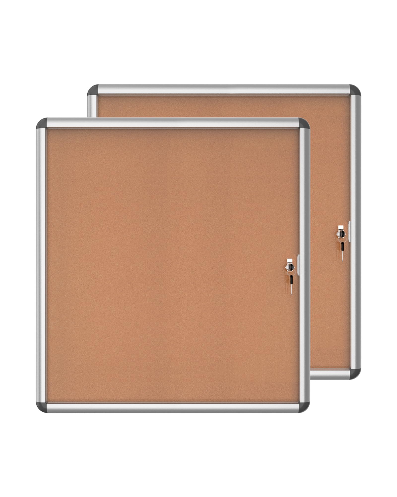 Mifuro 2 Pack 28'X26' Enclosed Bulletin Board, Lockable Weather-Resistant Aluminum Cork Noticeboard For School & Office, Silve