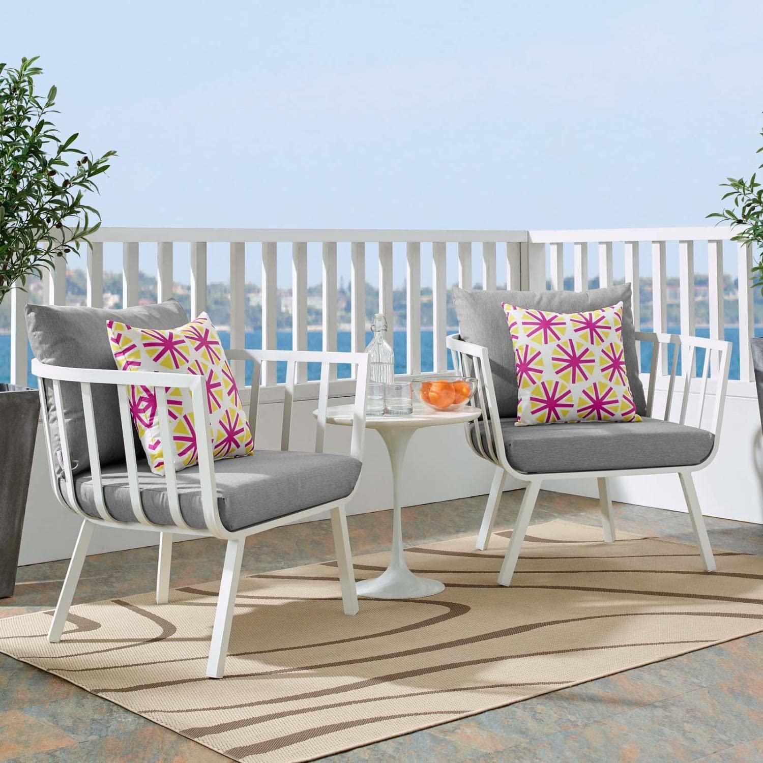 Modway Riverside Modern Fabric Outdoor Armchair In White/Gray (Set Of 2)