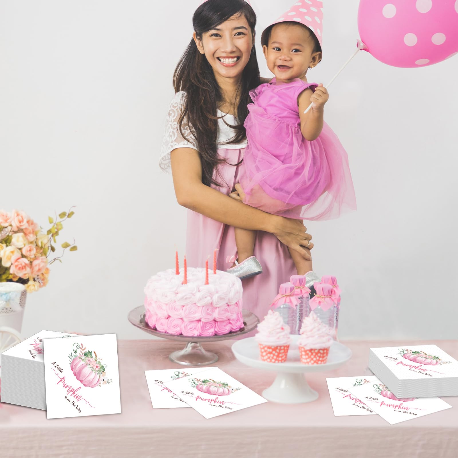 50 Pack Pink A Little Pumpkin Is On The Way Paper Napkins Little Pumpkin Baby Shower Disposable Hand Towel Guest Napkin For Girl