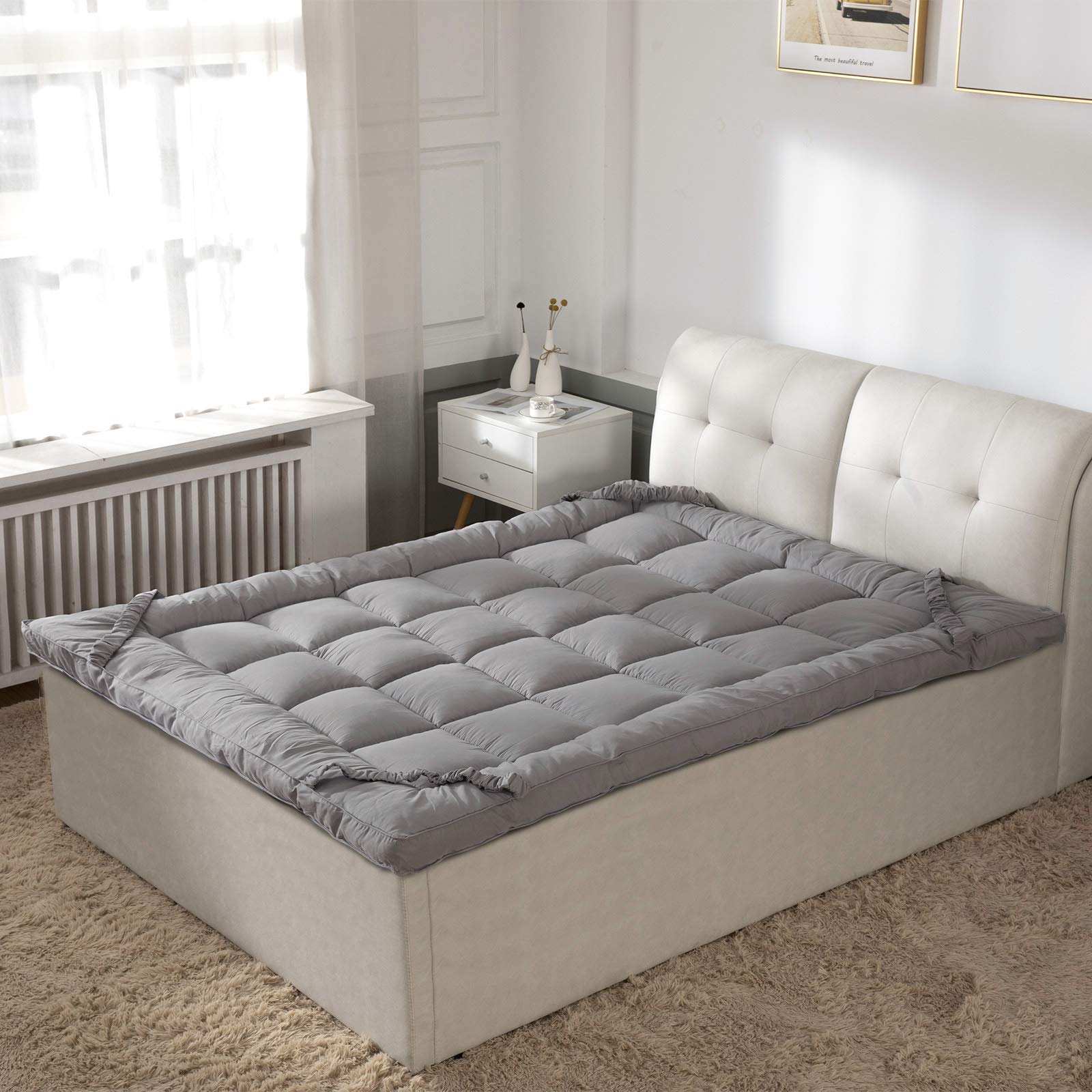 Soft & Cooling Pillow Top Mattress Topper California King With Breathable 300Tc Cotton Cover, Extra Thick Plush Bed Topper For B