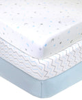 American Baby Company 3 Pack Fitted Crib Sheets 28'' x 52'', Soft Breathable Neutral 100% Cotton Jersey Sheet, Blue Star/Zigzag,