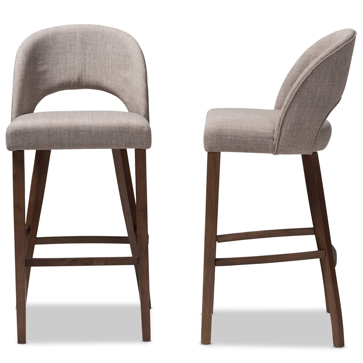 Baxton Studio Melrose Mid-Century Modern Light Grey Fabric Upholstered Walnut Finished Wood Bar Stool Set Grey/Qty 2/Medium Wood/Mid-Century/Fabric Polyester 100%&quot;/Rubber Wood/Foam